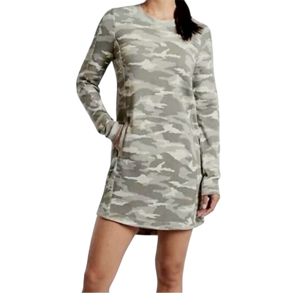 NWOT Athleta Luxe Light Gray Camouflage Long Sleeve Sporty Mini  Dress  XS